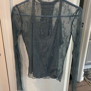 Wild Fable Sheer Lace Top in Teal